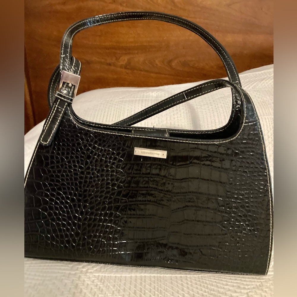Liz Clairborne Purse Small Faux Crocodile Alligator black Handbag